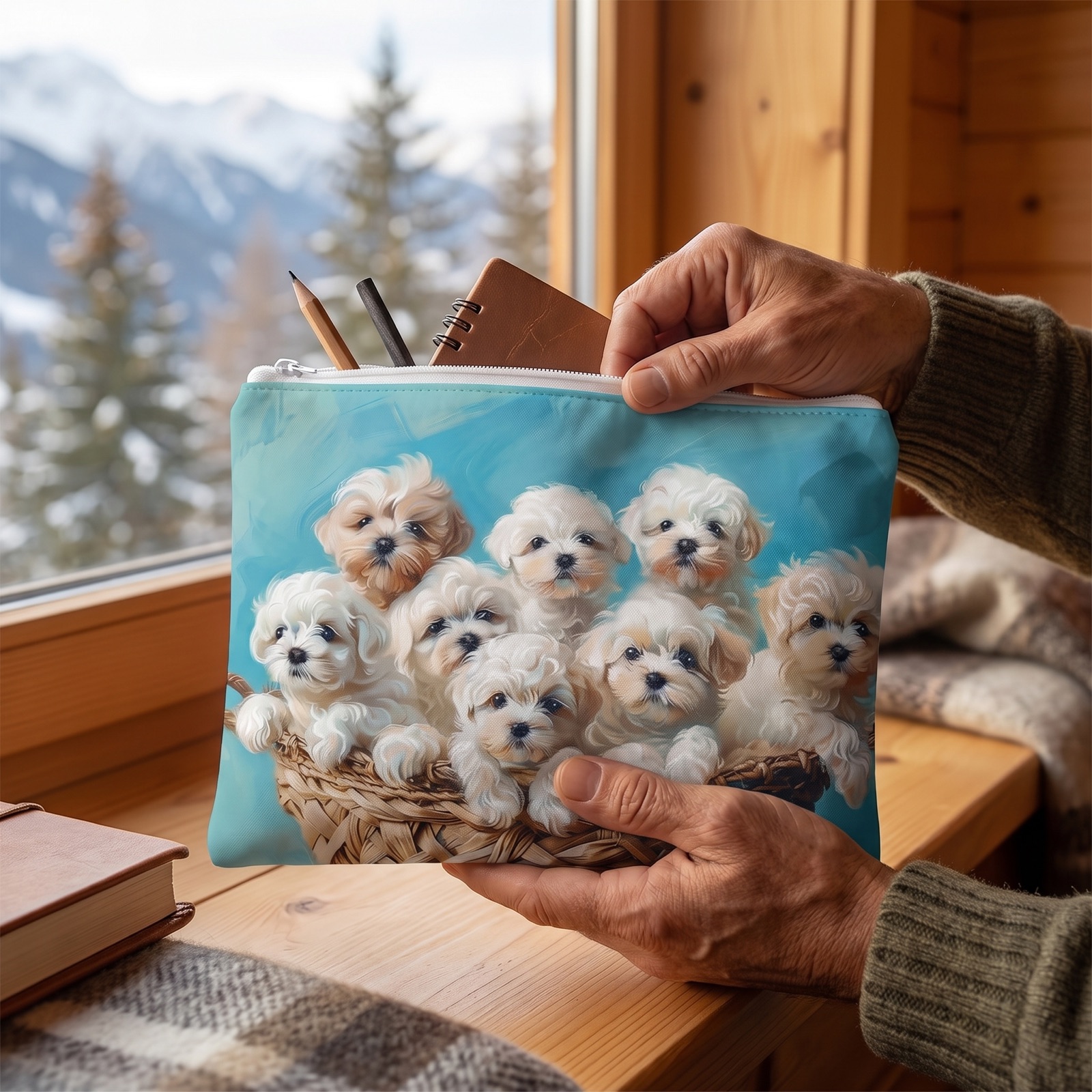 Basket of Puppy Love Accessory Pouch - Carry a Basket of Joy Everywhere You Go! Available in 2 sizes.