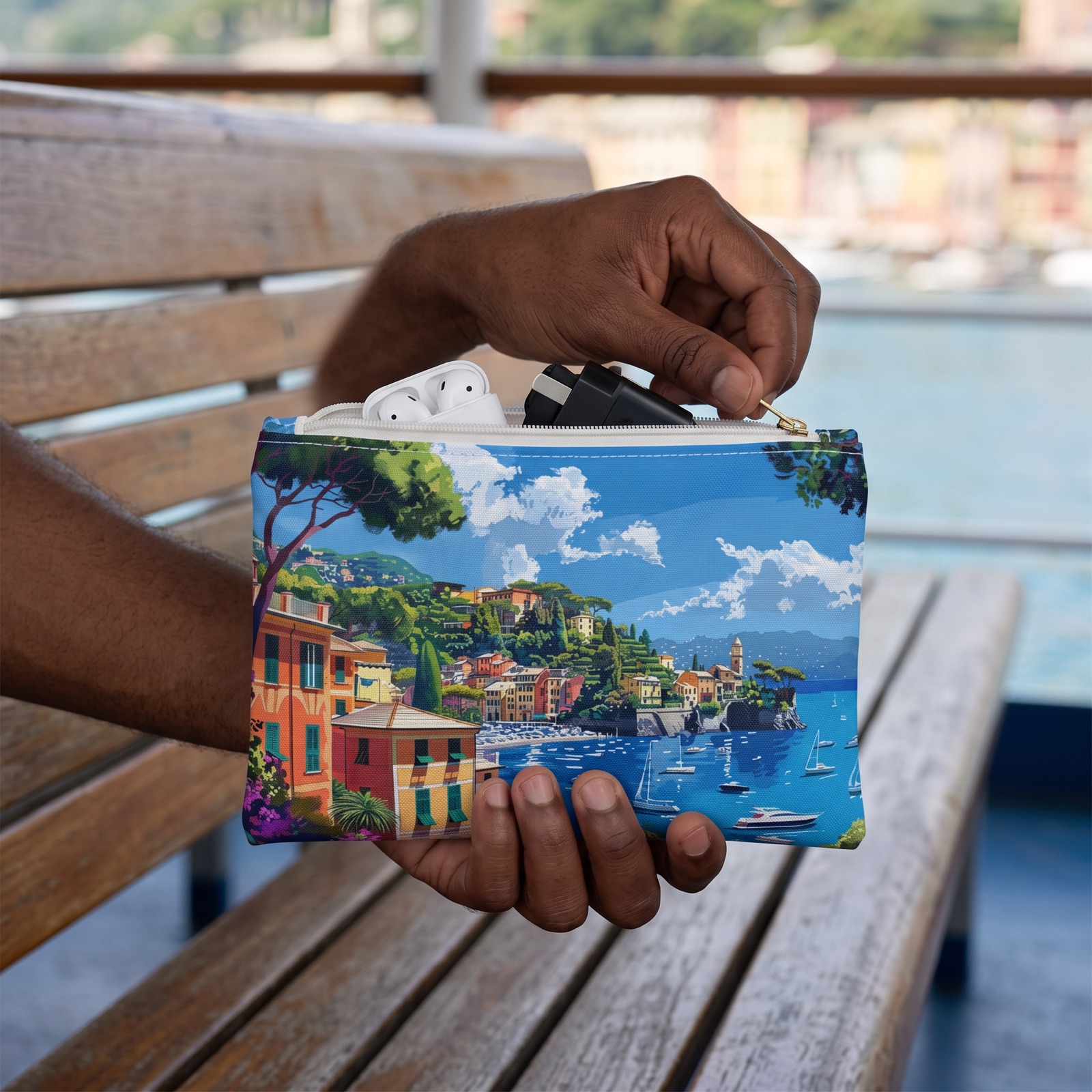 Portofino Coastal Escape Accessory Pouch - Escape to the Charm of the Italian Coast! Available in 2 sizes.