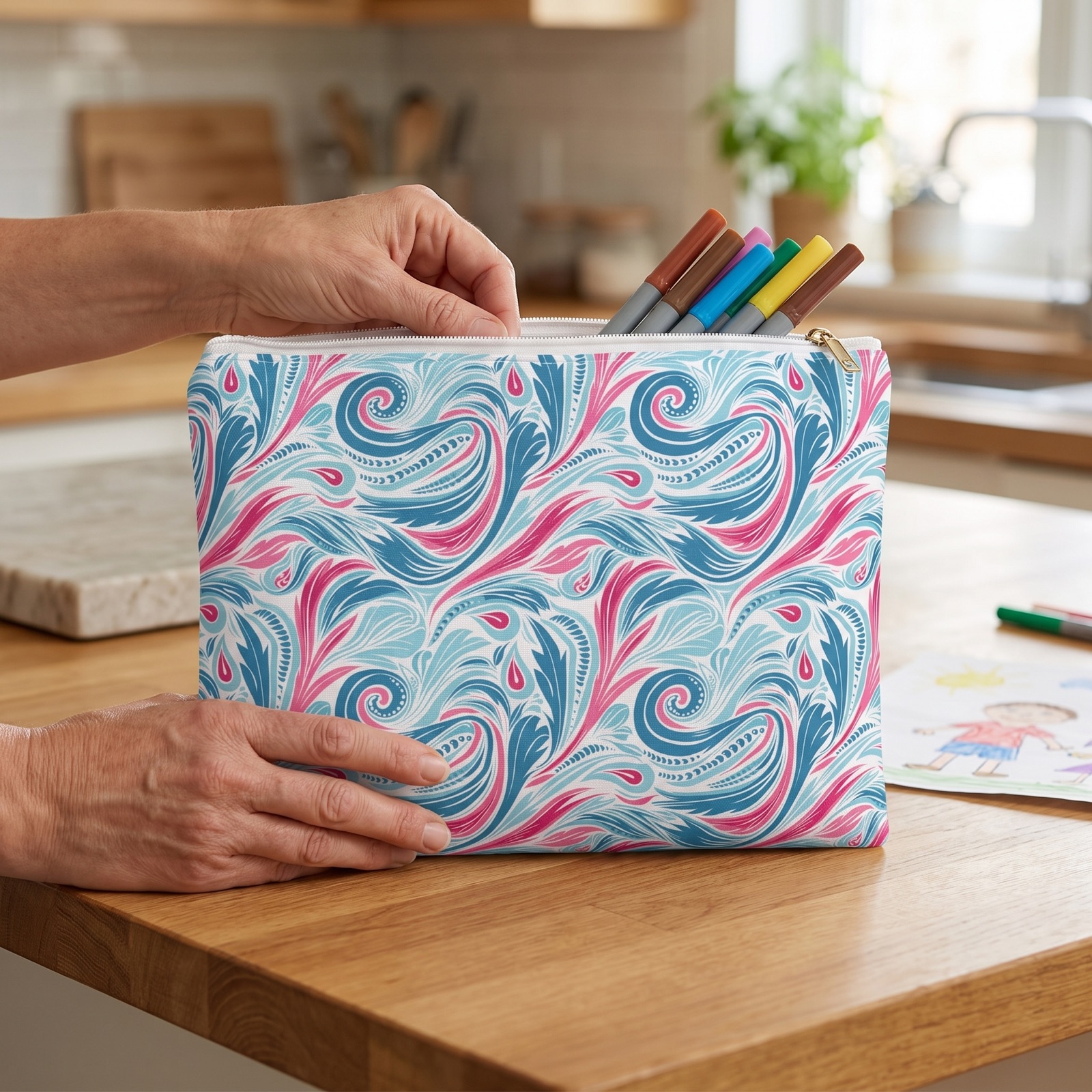 Teal Tide Twirl Accessory Pouch - Ride the Waves of Whimsy with Coastal Charm! Available in 2 sizes.