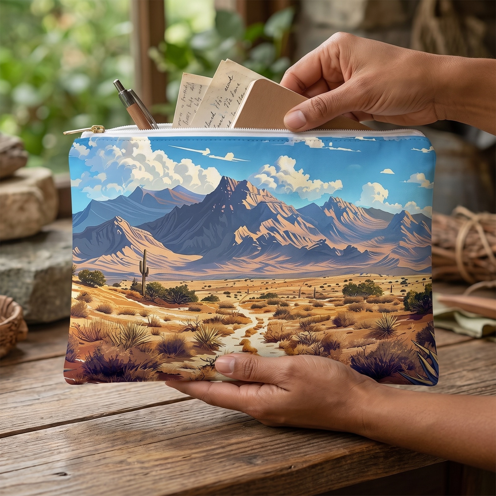 Southwest Desert Dreamscape Accessory Pouch - Embark on a Journey Through Desert Magic! Available in 2 sizes.