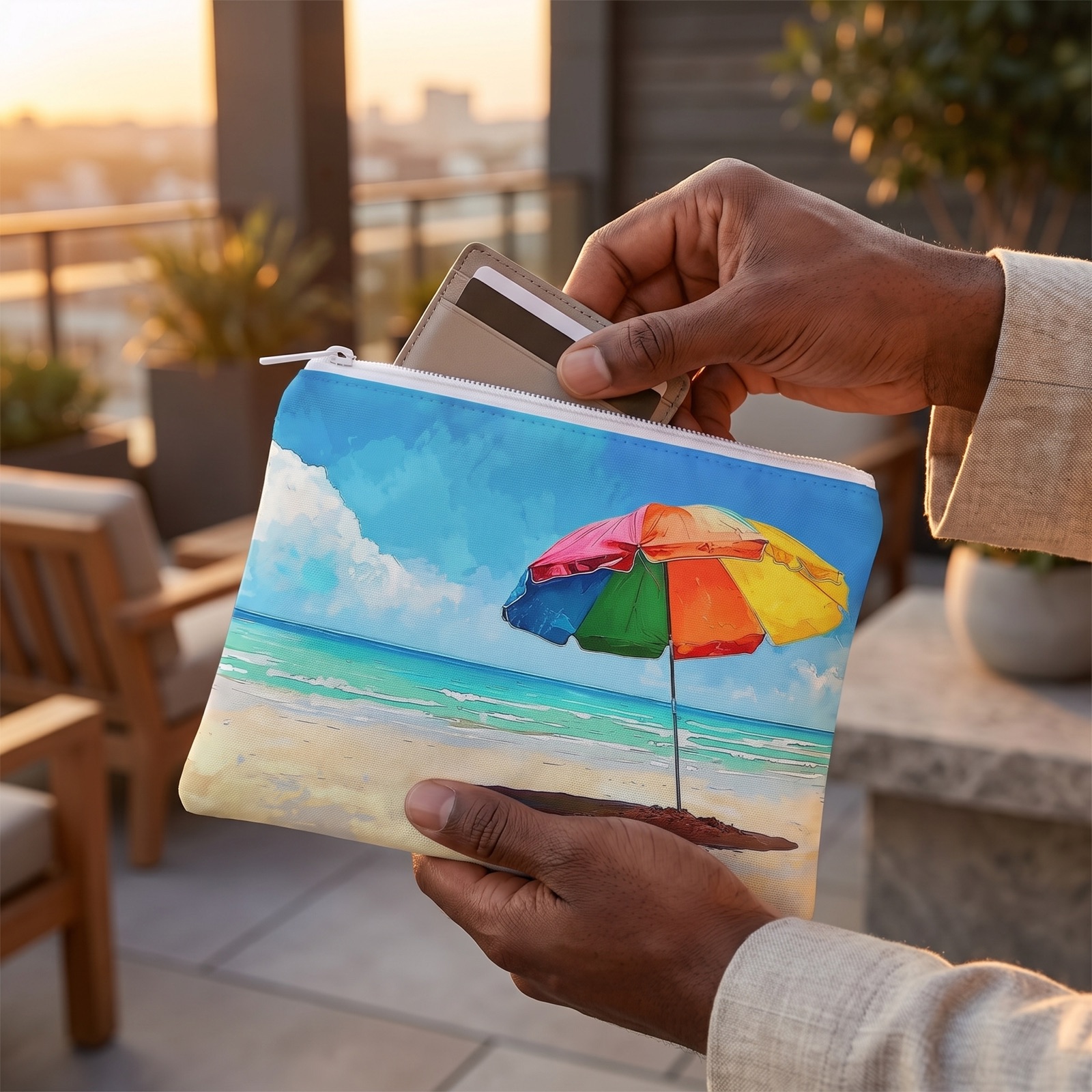 Tropical Tranquility Accessory Pouch - Bring the Serenity of Sunny Shores Wherever You Go! Available in 2 sizes.