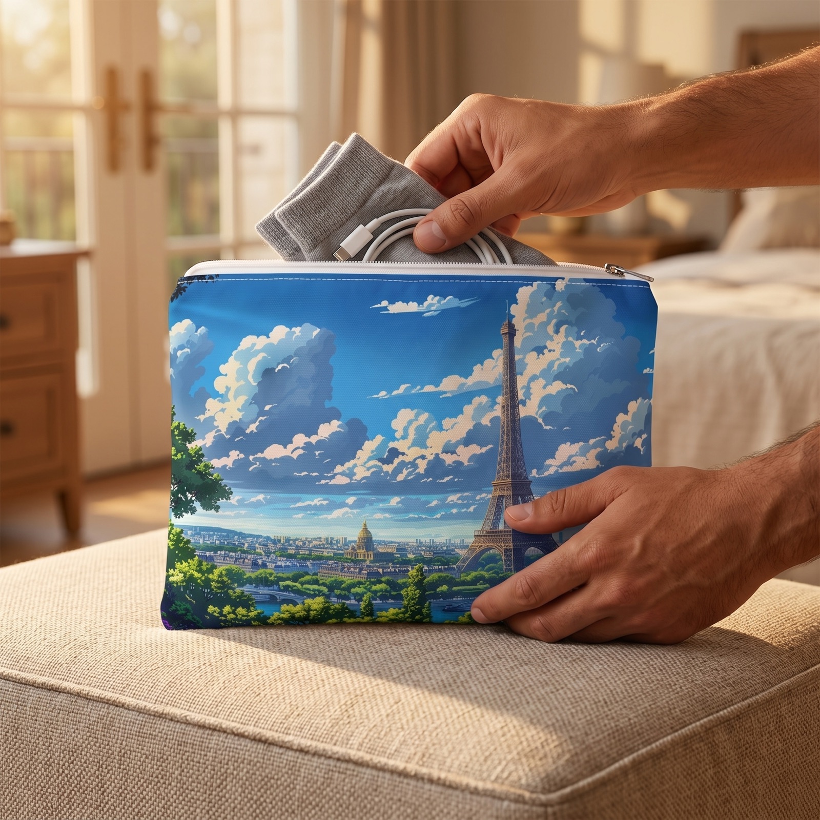 Parisian Eiffel Tower Dreamscape Accessory Pouch - Carry the Romance of Paris Wherever You Wander! Available in 2 sizes.