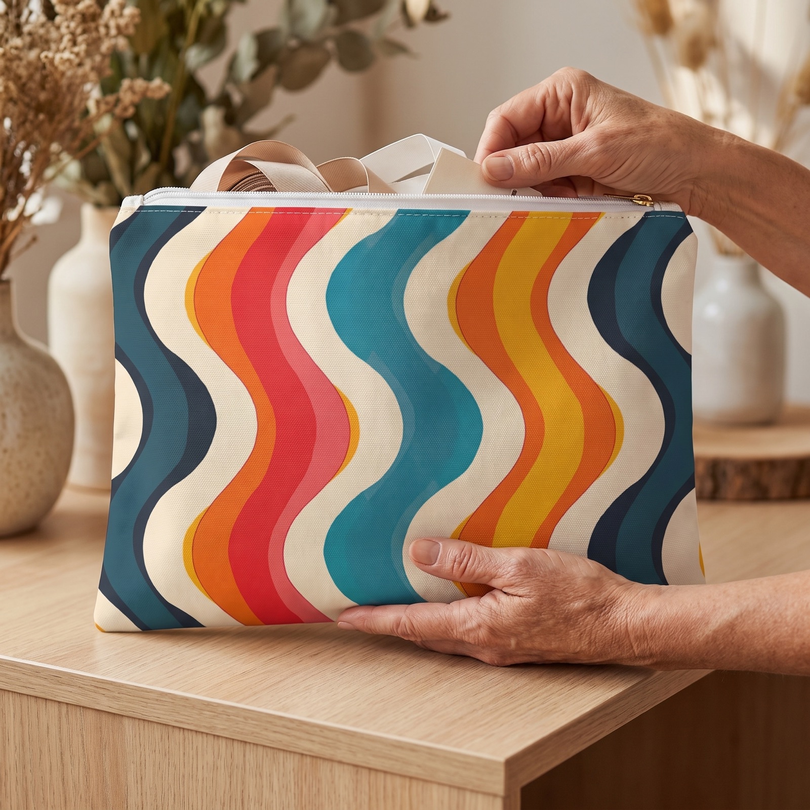 Retro Wave Cascade Accessory Pouch - Ride the Retro Wave of Color and Style! Available in 2 sizes.