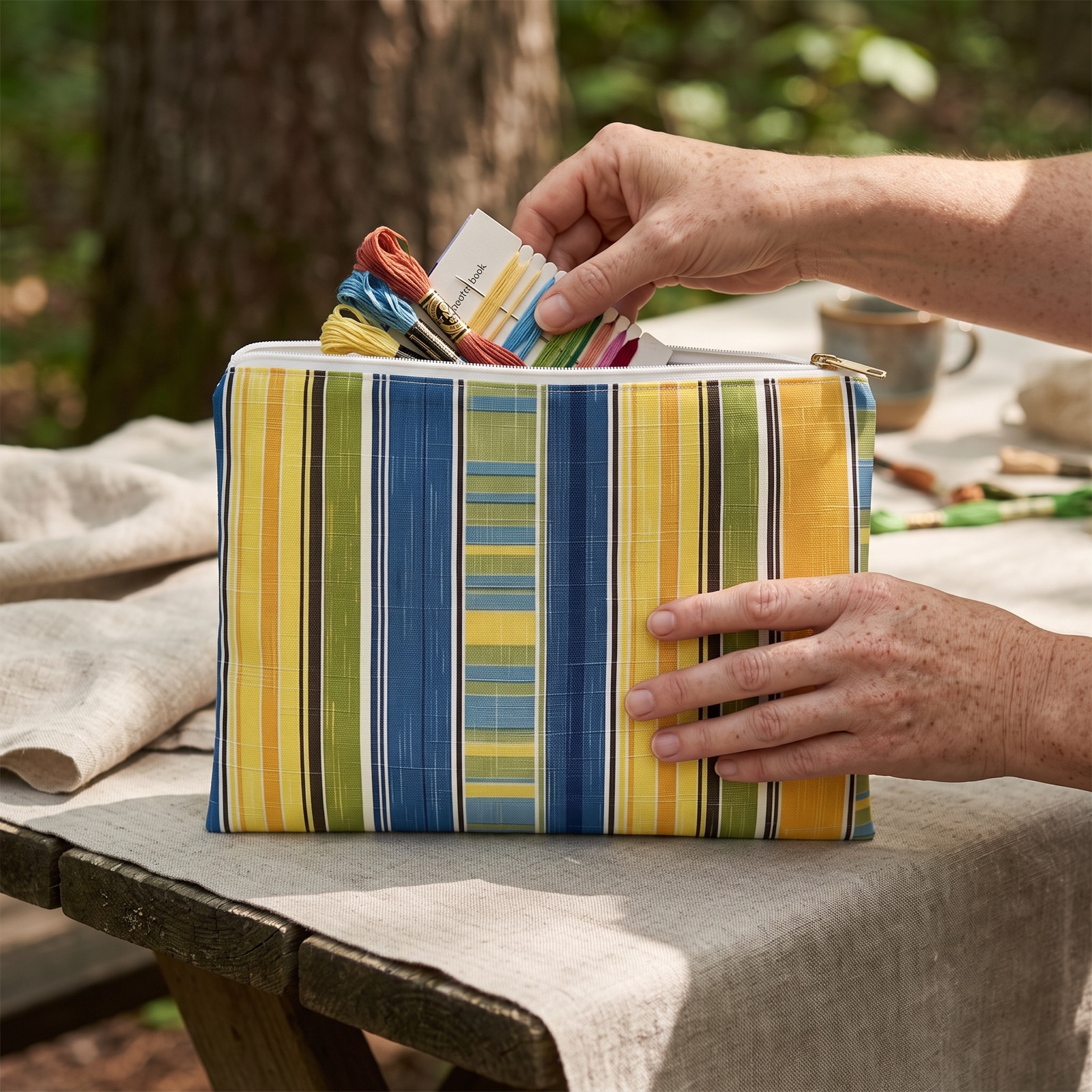 Summer Stripes Delight Accessory Pouch - Organize in Style with Summer Vibes! Available in 2 sizes.