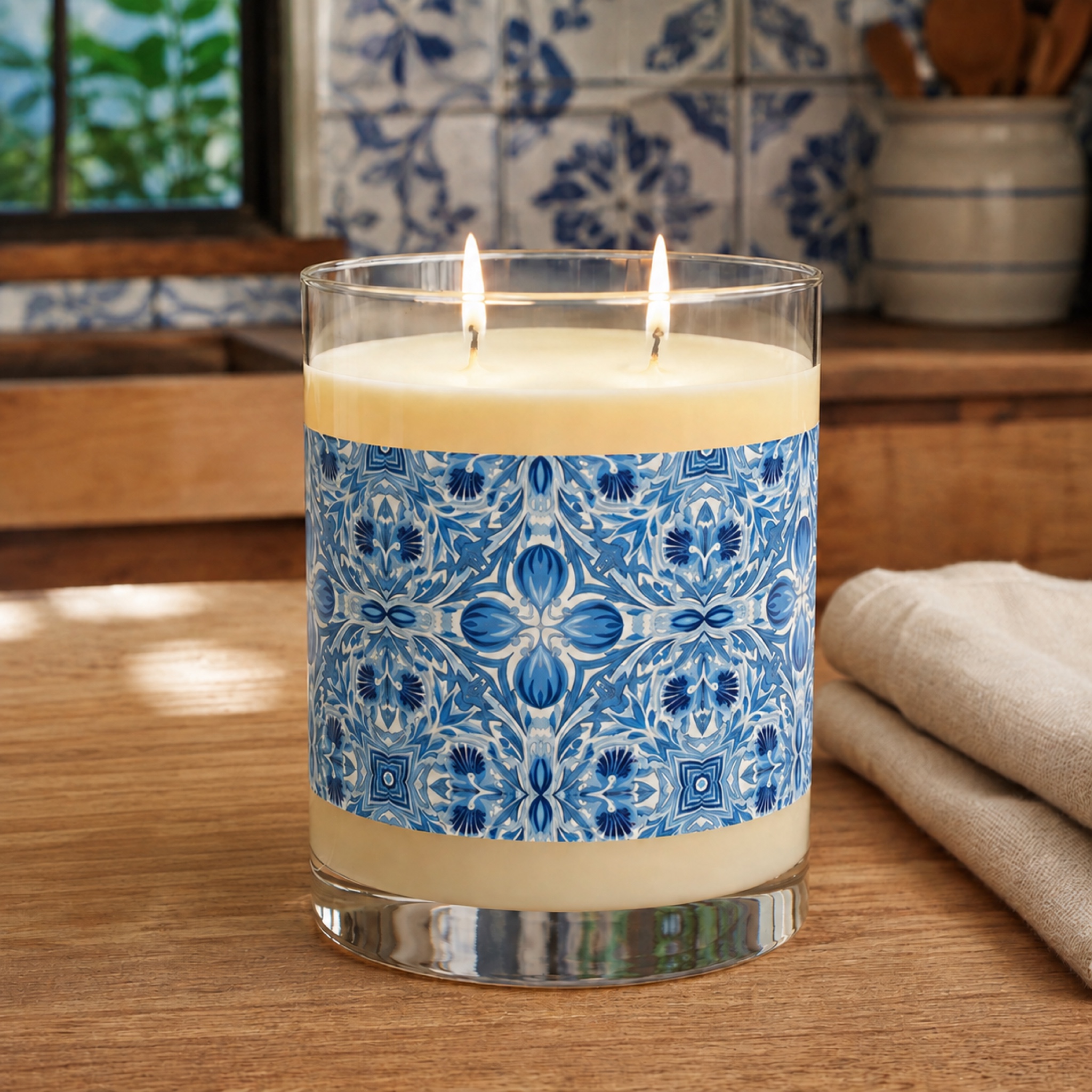 Dutch Blue Tile 100% Soy Wax Scented Candle - 11 oz. Full-Glass, Phthalate-Free & Lead-Free - Three Fragrance Options
