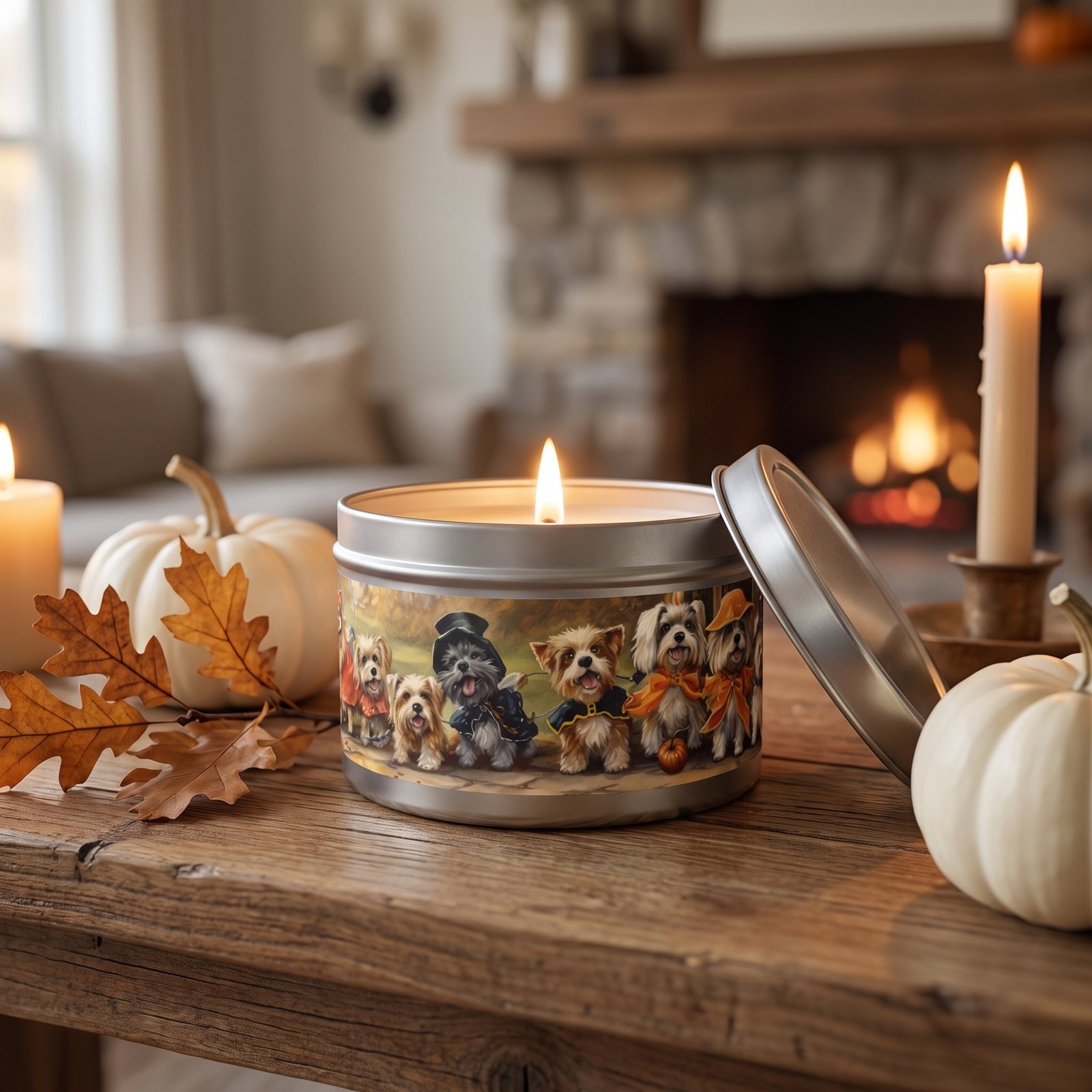 Vintage Halloween Dog Tin Candle - No Tricks, Just Doggy Treats! Light up Your Spooky Nights with Cozy Vibes and Playful Charm!