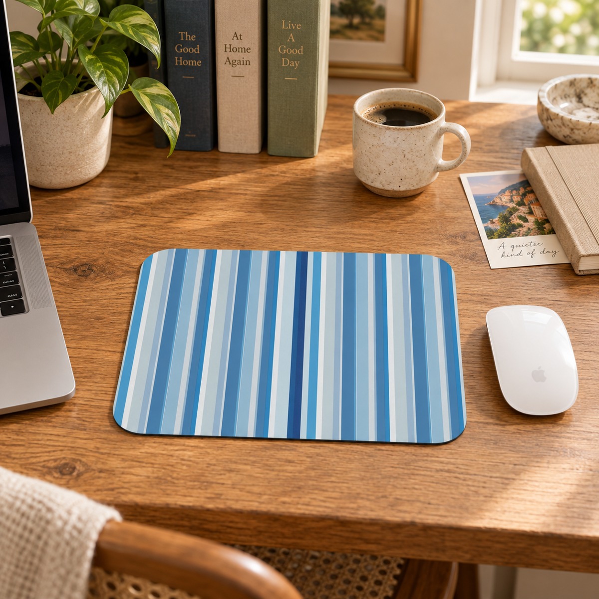 Shades of Light Blue Stripes Mouse Pad - Stripes of Style with Every Click!