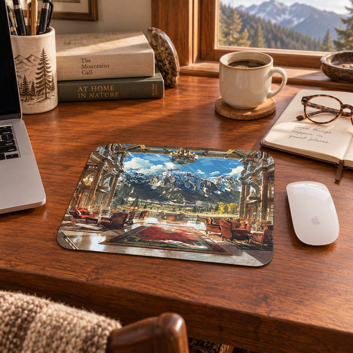 Rocky Mountain Retreat Mouse Pad - Click Away in the Lap of Mountain Luxury!