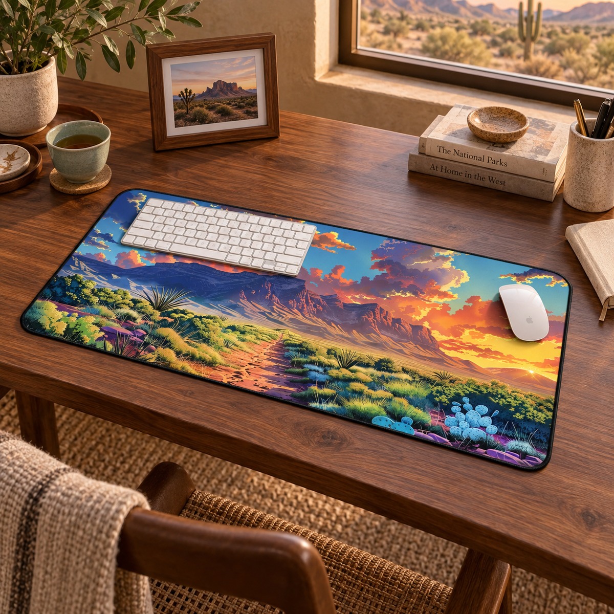 Desert Dusk Journey Desk Mat (Desk Pad)  - Workspace Wonderlust - Bring the Desert Sunset to Your Desk! Available in 3 sizes!
