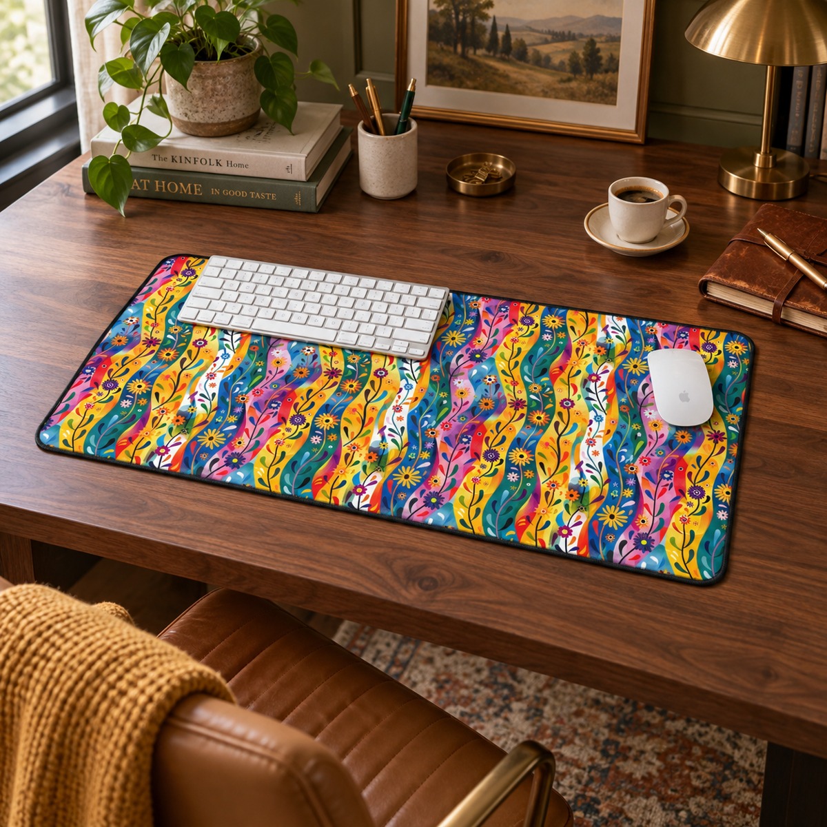Floral Rhythms Desk Mat (Desk Pad) - Desk Decor that Dances - Add a Swirl of Color to your Workspace! Available in 3 sizes.