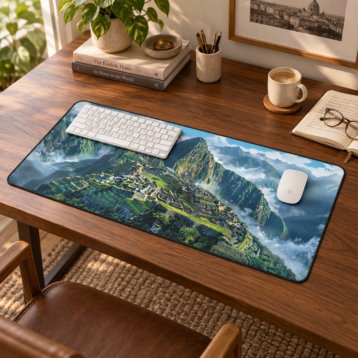 Machu Picchu Misty Peaks Desk Mat (Desk Pad) - Bring the Mystical Beauty of Machu Picchu to Your Workspace! Available in 3 sizes.