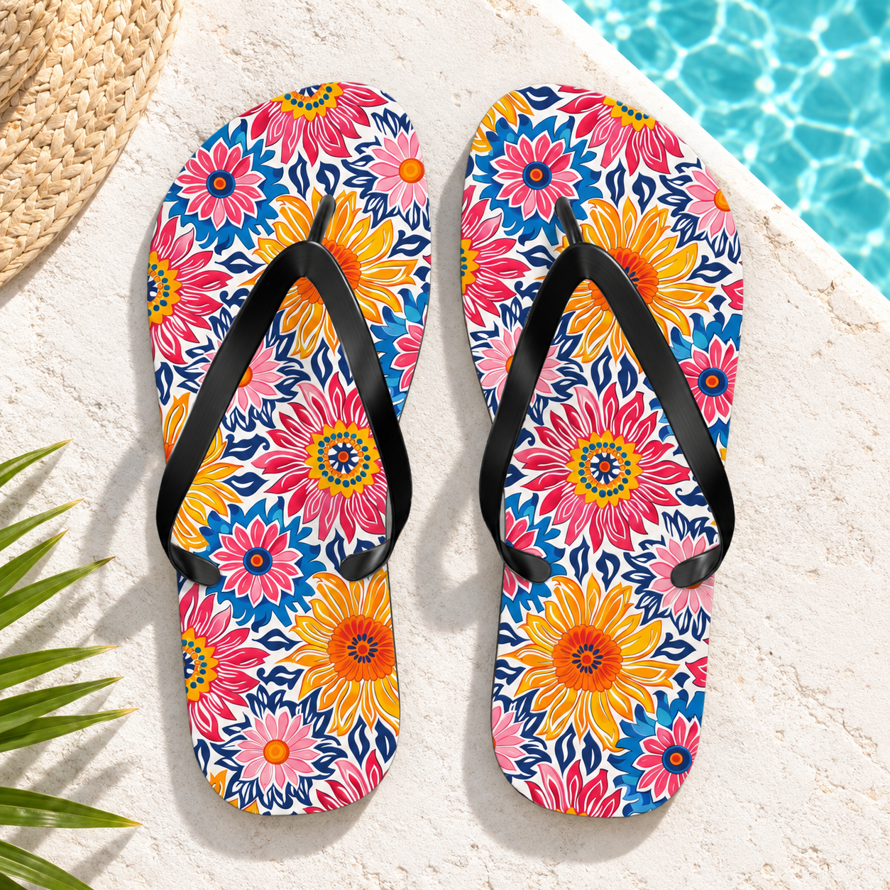 Sunsplash Petals Flip Flops. 5/8" Thick Comfortable Summer or Winter Gym/Sauna Footwear for Men and Women.