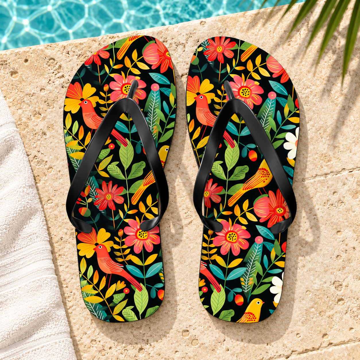 Blooming Bird Wonderland Flip Flops. 5/8" Thick Comfortable Summer or Winter Gym/Sauna Footwear for Men and Women.