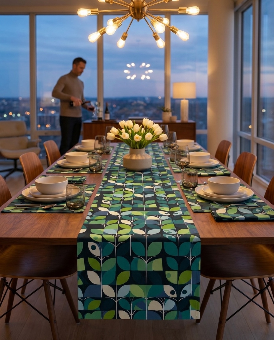 1960s Groovy Mod table runner with its matching napkin set