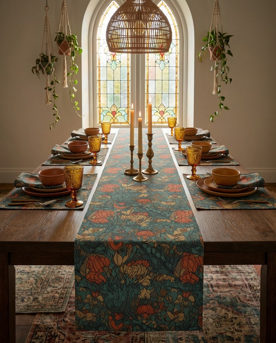 Bohemian Stained Glass Serenity Table Runner - Infuse Your Table with Bohemian Elegance! Available in 2 sizes.