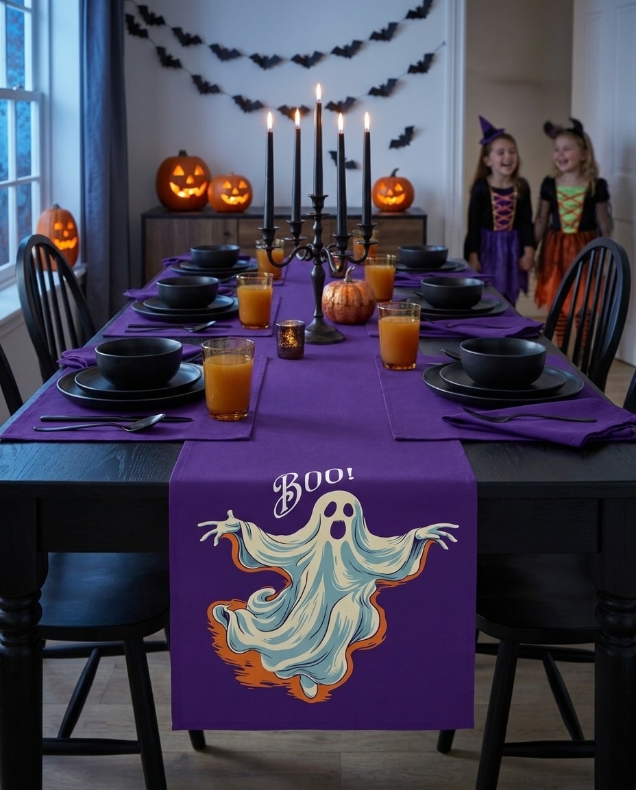 Boo table runner — one big friendly boo down the table
