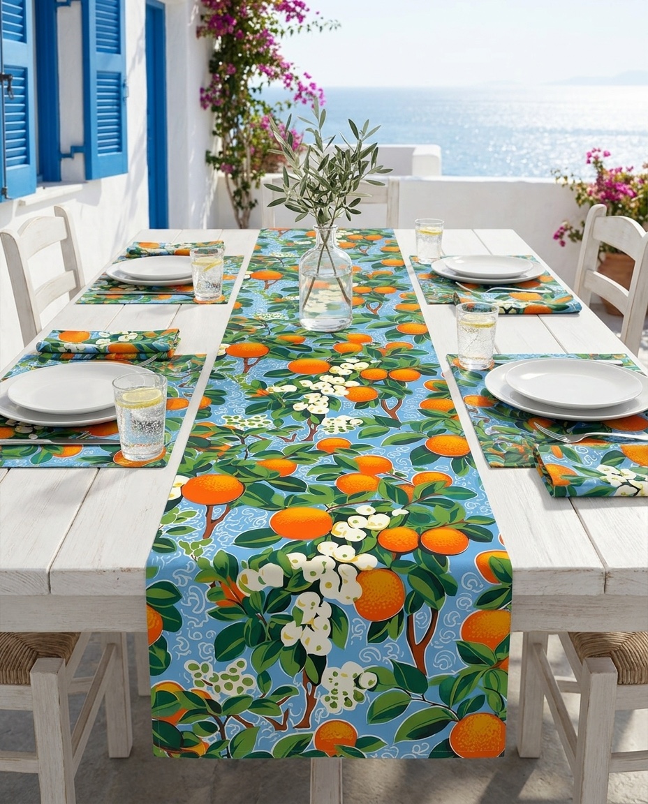 Citrus Blue Bliss Table Runner - Brighten Your Table with a Splash of Citrus Bliss! Available in 2 sizes.