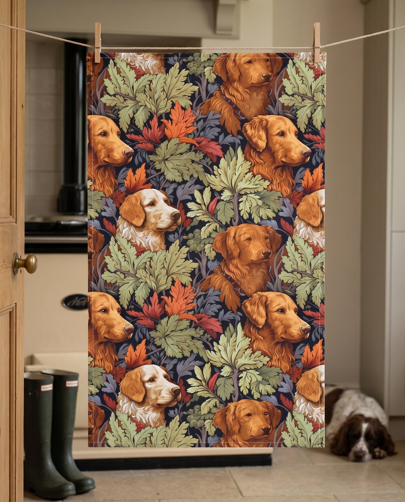 Classic English Dog Tapestry Kitchen Towel - Cotton Twill - 18" x 30"