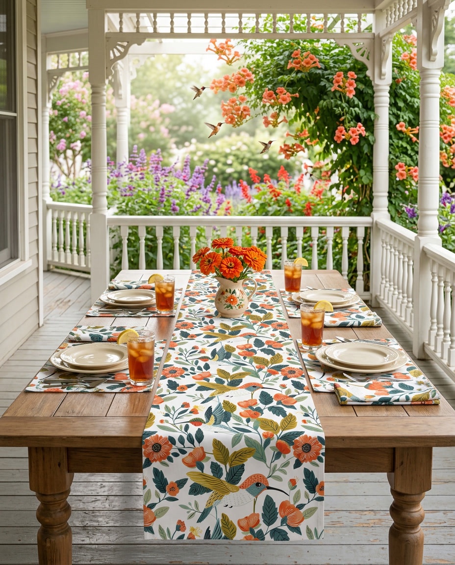 Hummingbird Harmony Table Runner - Graceful Hummingbirds for a Harmonious Table Setting! Available in 2 sizes.
