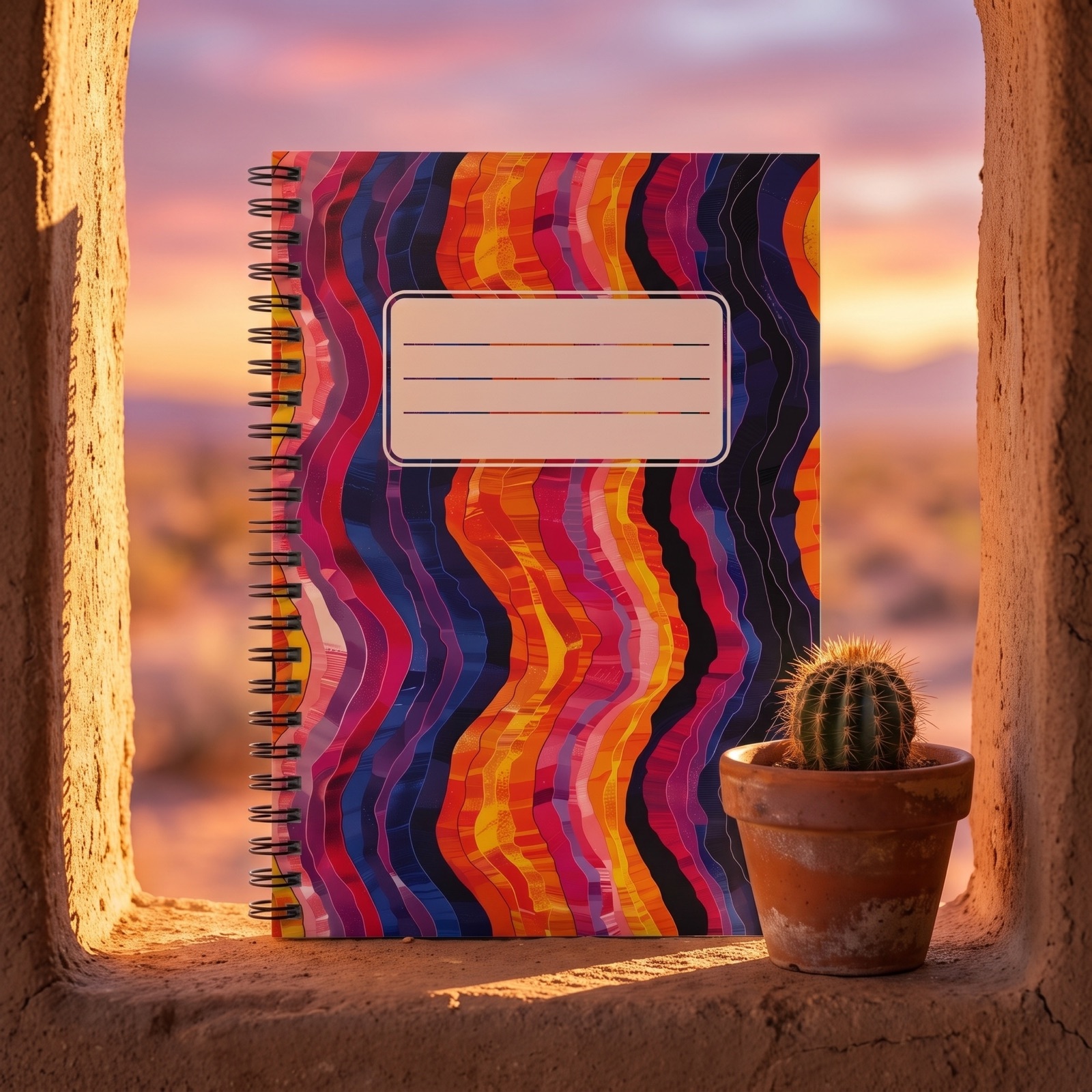 Desert Sunset Waves with Label Spiral Notebook - Ruled Line - Let the Spirit of the Desert Enchant Your Writing!