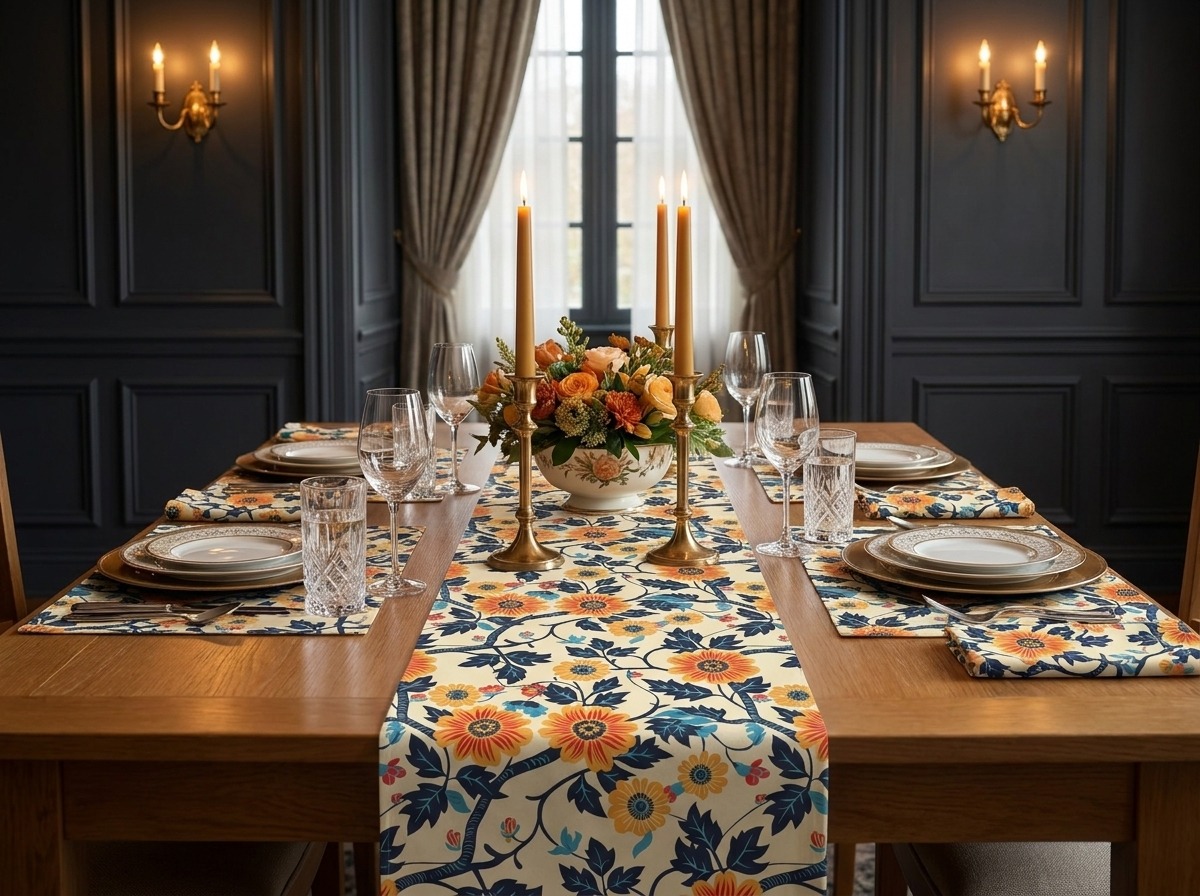 Golden Vine Tapestry Table Runner - Cotton Twill - Available in 2 sizes: 16" x 72" and 16" x 90".