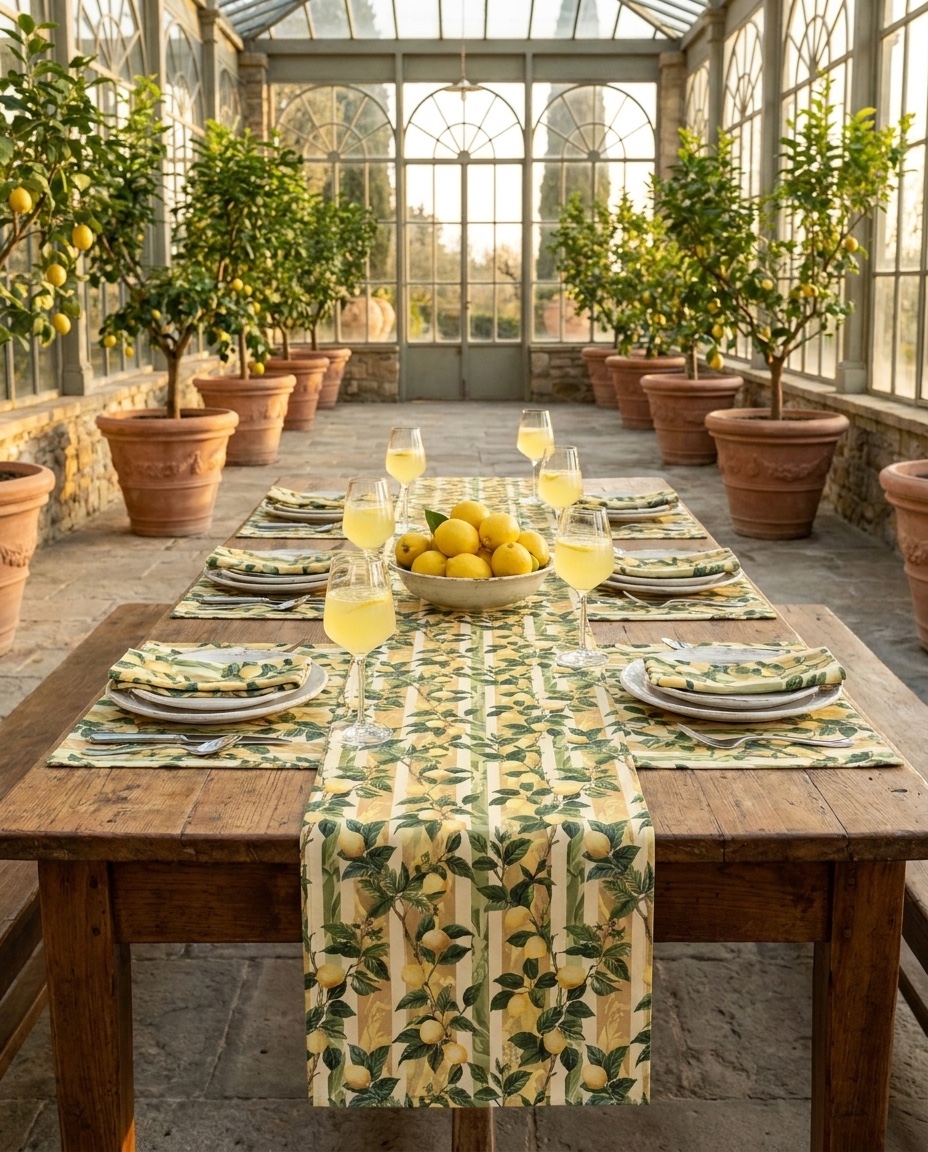 Lemon Grove Elegance Table Runner - Cotton Twill - Available in 2 sizes: 16" x 72" and 16" x 90".