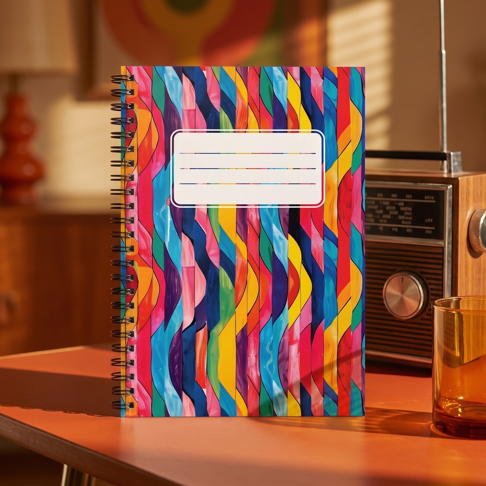 Retro Ripples with Label Chic Spiral Notebook - Ruled Line - Catch the Wave: A Groovy Fusion of 70s Charm and Modern Vibes!"