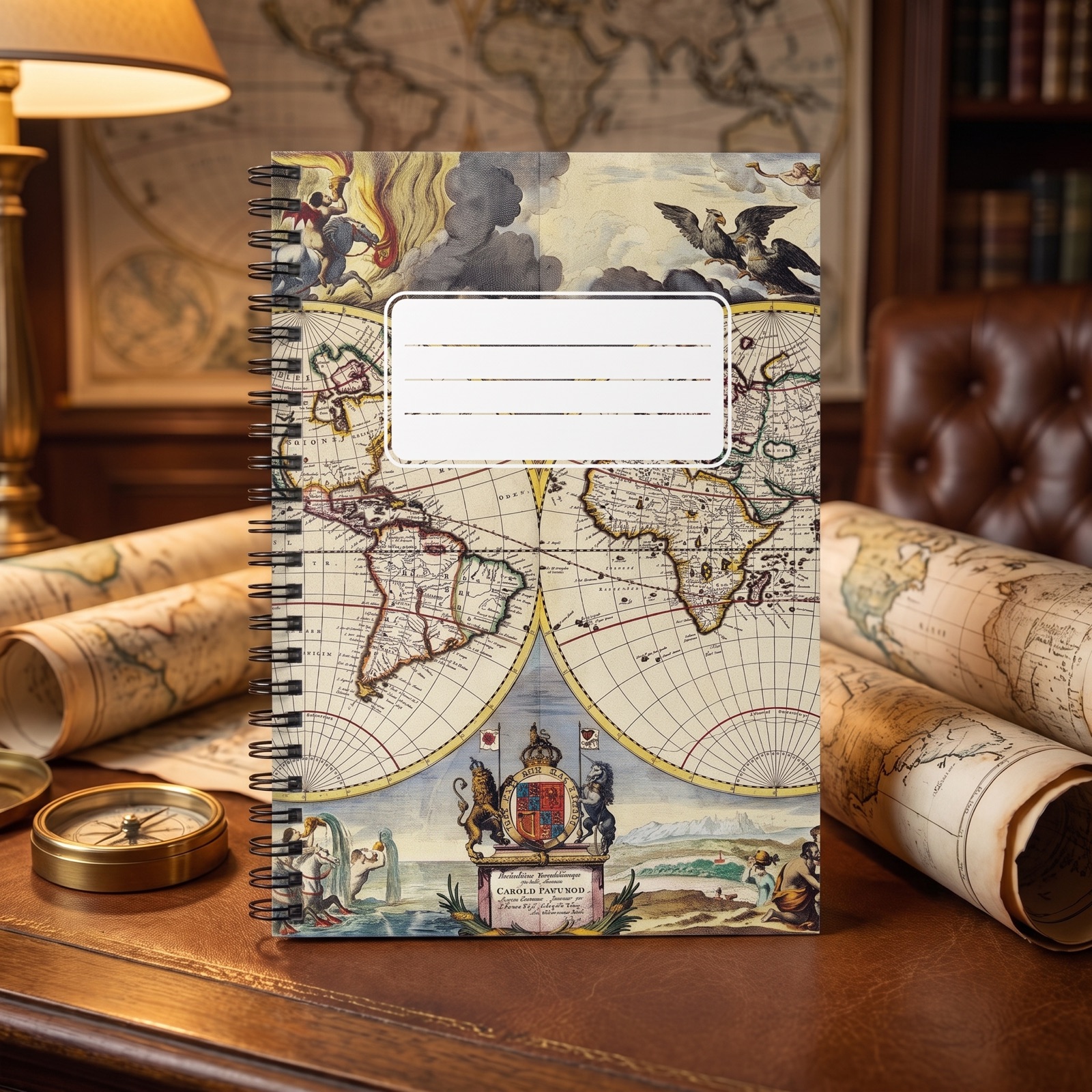Old World Map with Label Chic Spiral Notebook - Ruled Line - Chart Your Journey: Explore the World with Every Page!