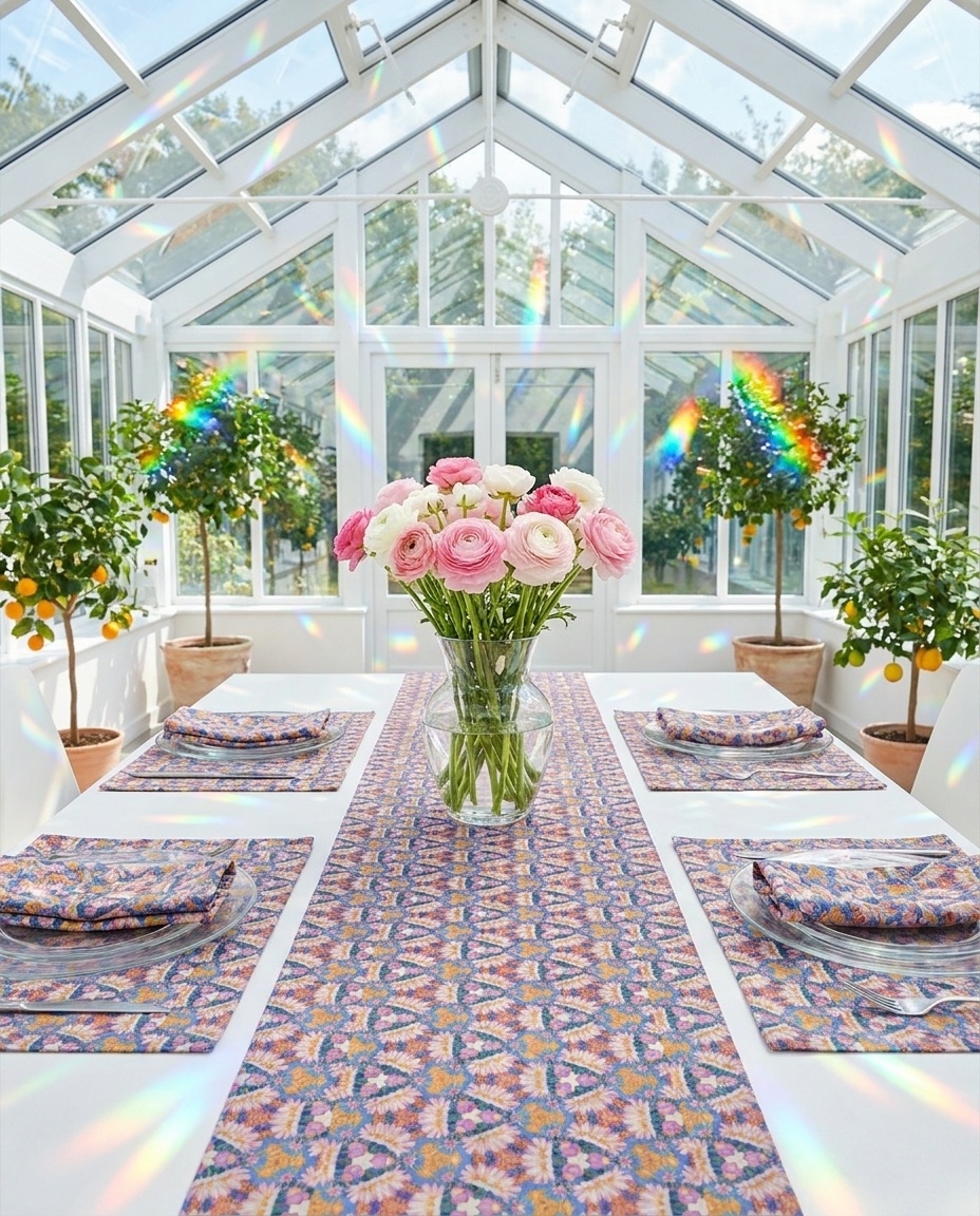 Prismatic Petal Paradise Table Runner - Cotton Twill - Available in 2 sizes: 16" x 72" and 16" x 90".