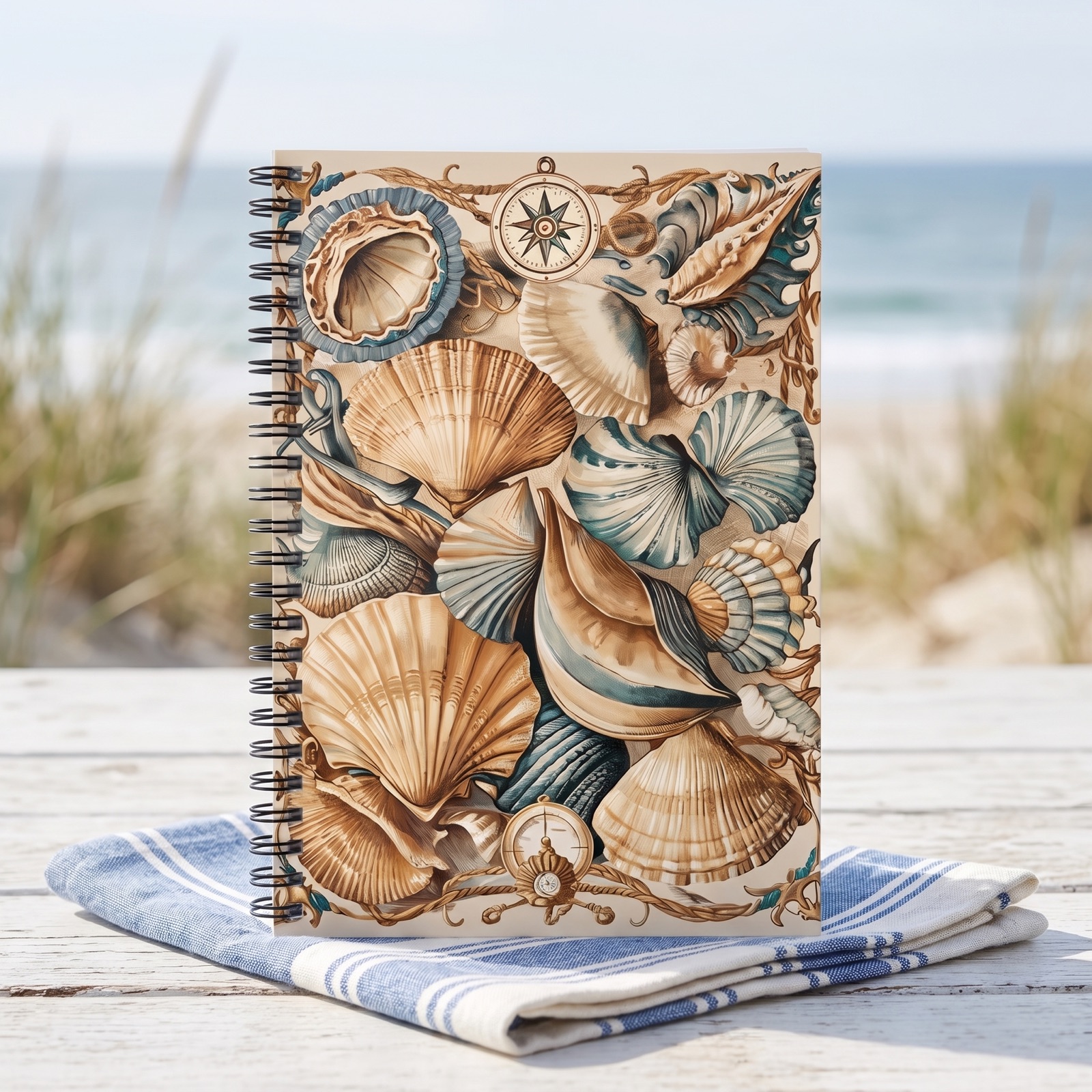 Coastal Elegance Chic Spiral Notebook - Ruled Line - Write with Coastal Calm – Where Seashells and Serenity Meet on Every Page!