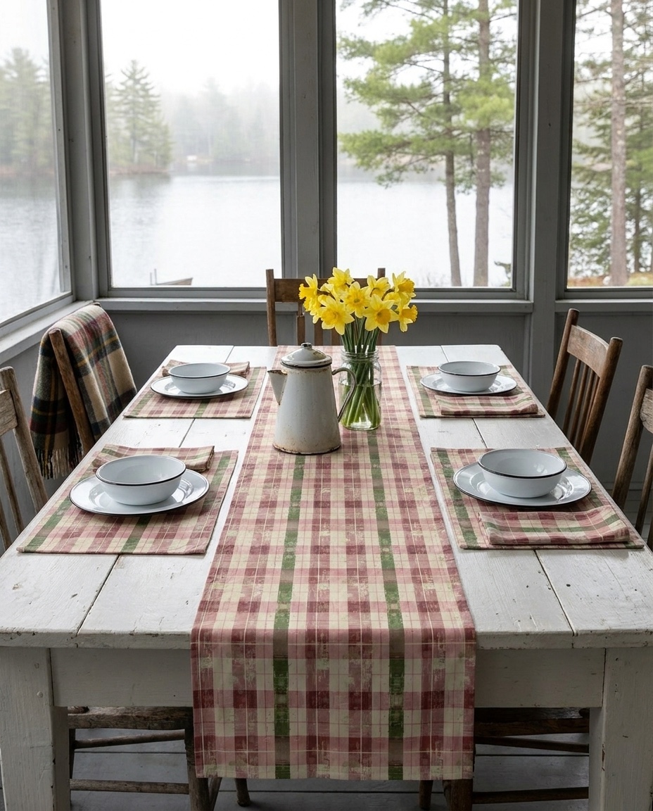 Spring Serenade Plaid Table Runner - Cotton Twill - Available in 2 sizes: 16" x 72" and 16" x 90".