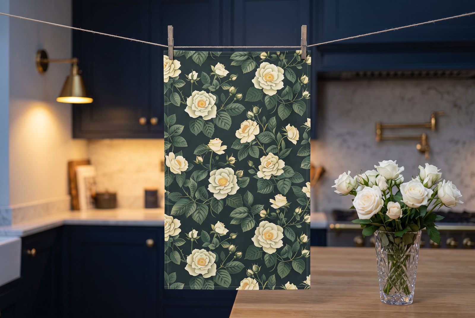 White Roses at Dusk Kitchen Towel in the kitchen
