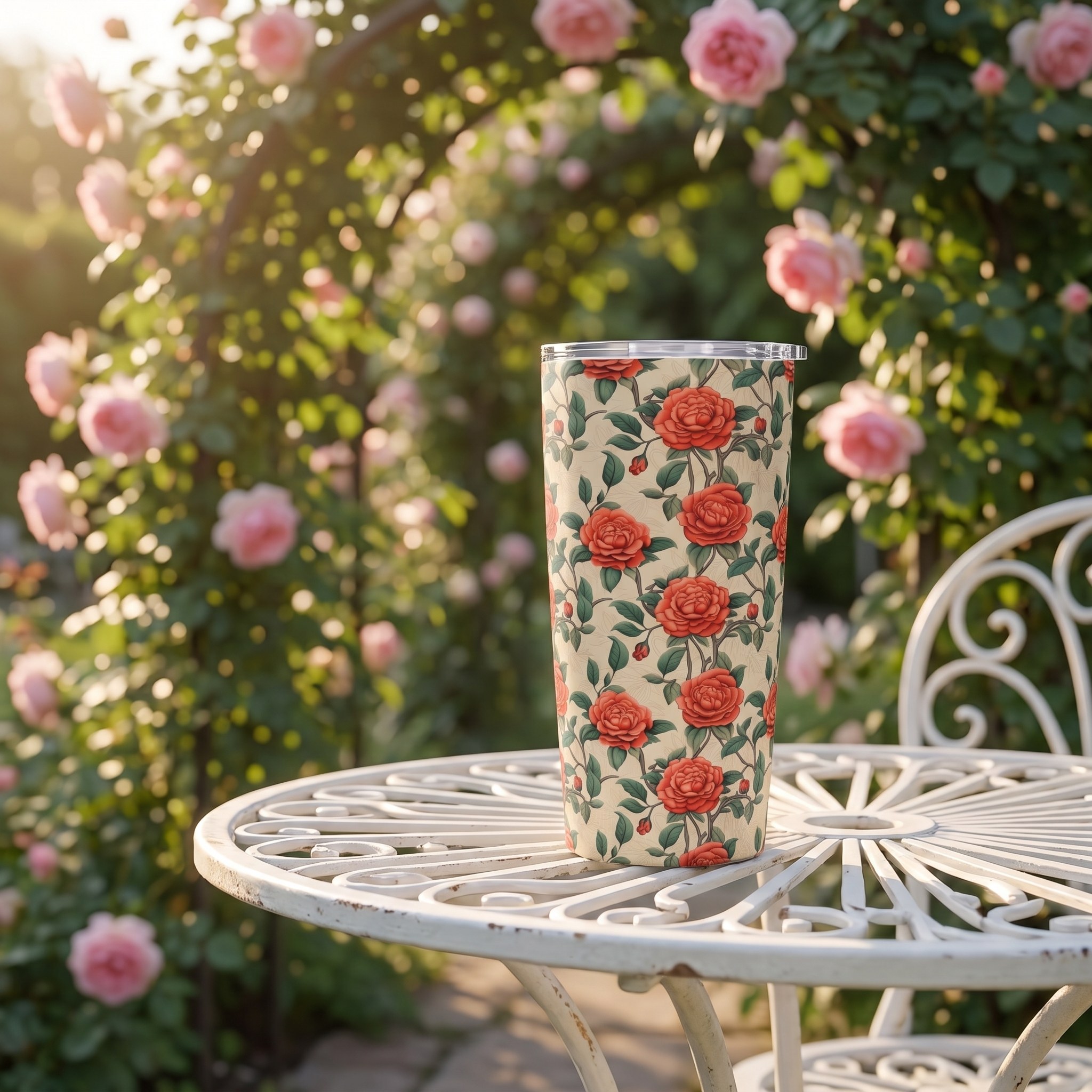 Romantic Rose Insulated Tumbler - 20 oz. Stainless Steel, Glossy Finish