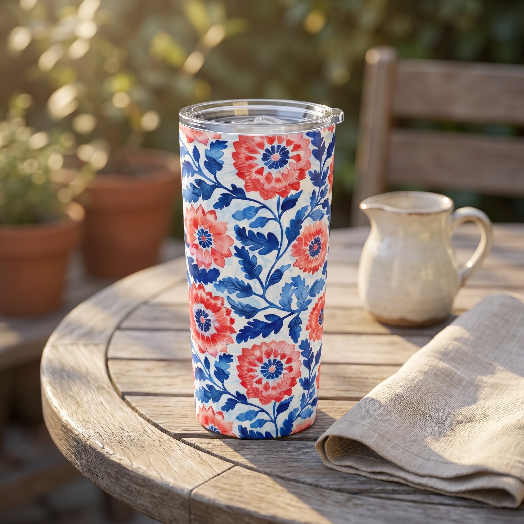 Whimsical Batik Blossoms Insulated Tumbler - 20 oz. Stainless Steel, Glossy Finish