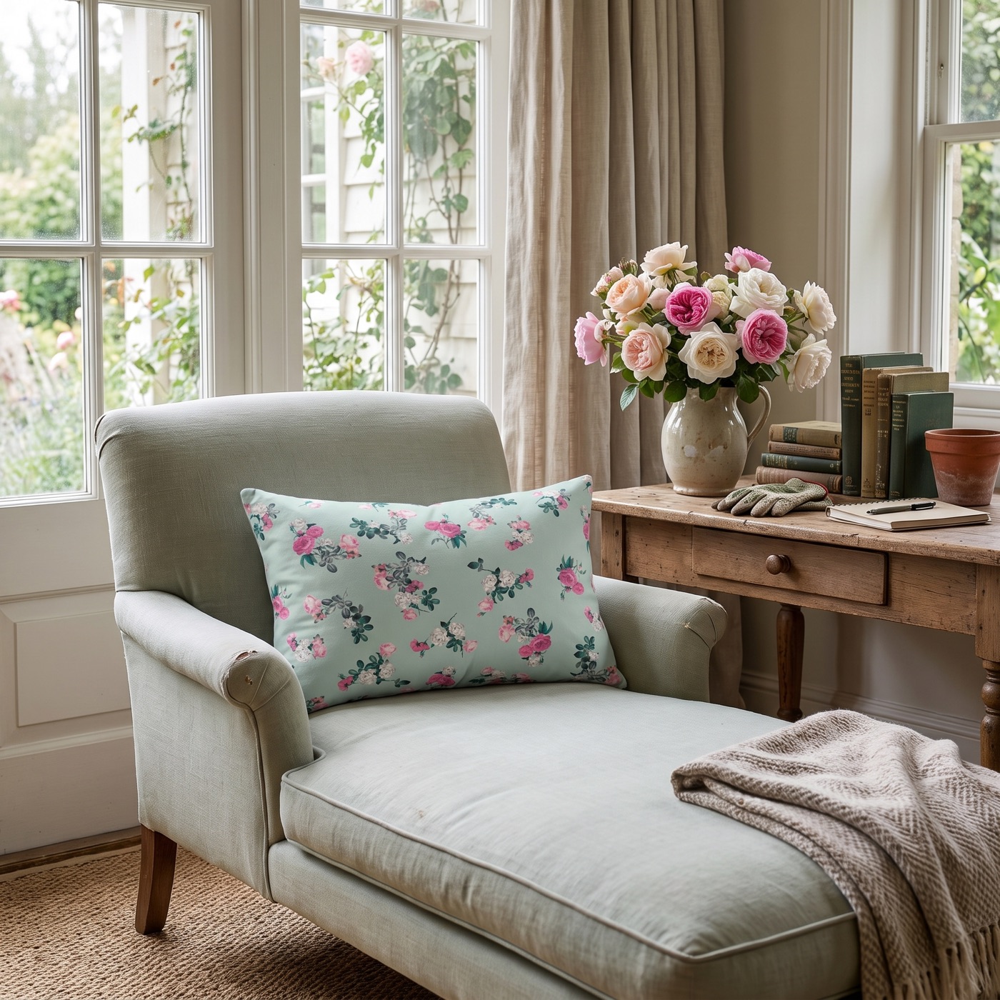 Delicate Rose Garden Lumbar Pillow — Indoor Lumbar Pillow