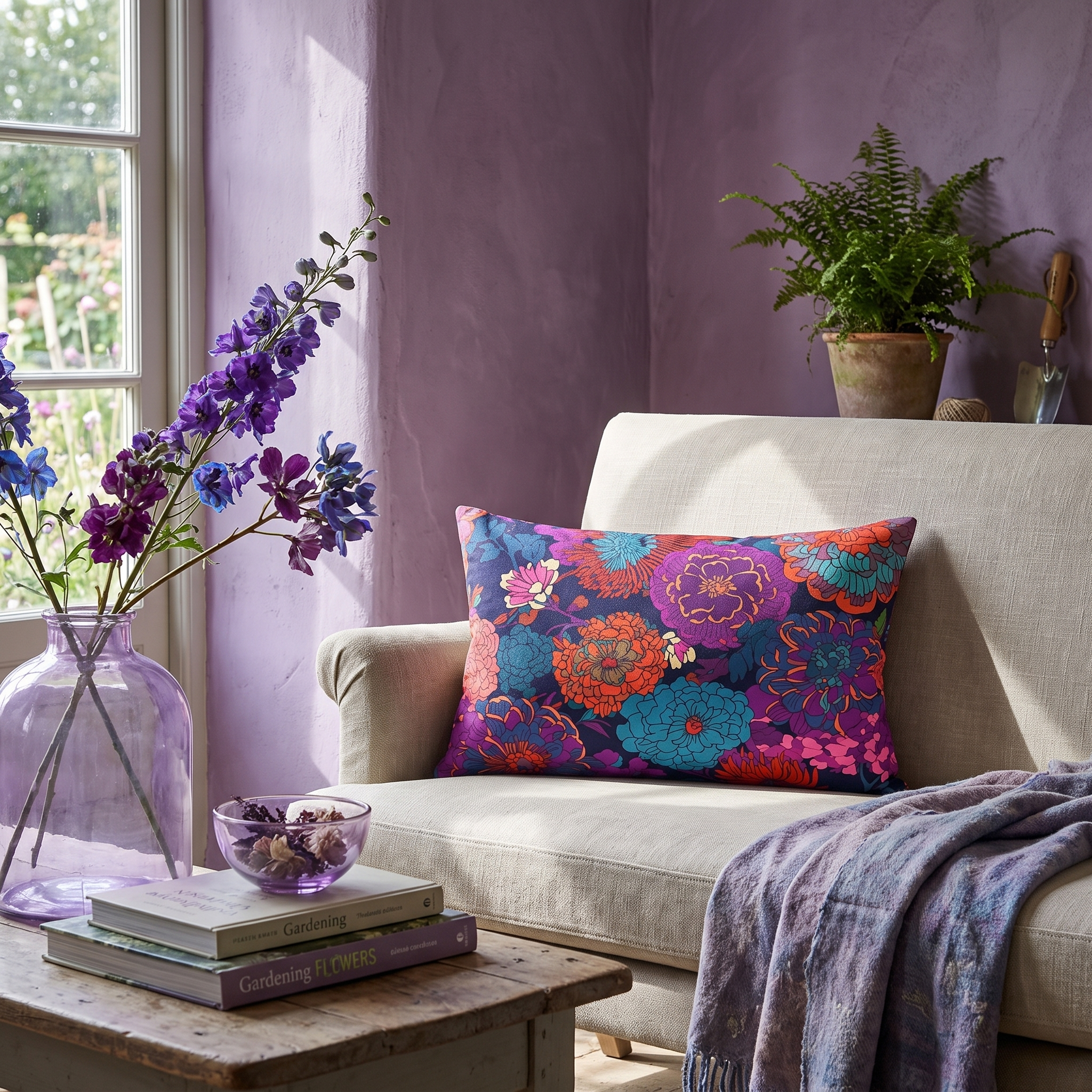 Purple Flower Parade Lumbar Pillow - Spun Polyester - 20" x 14" - The Square Throw Pillow's Matching Mate.