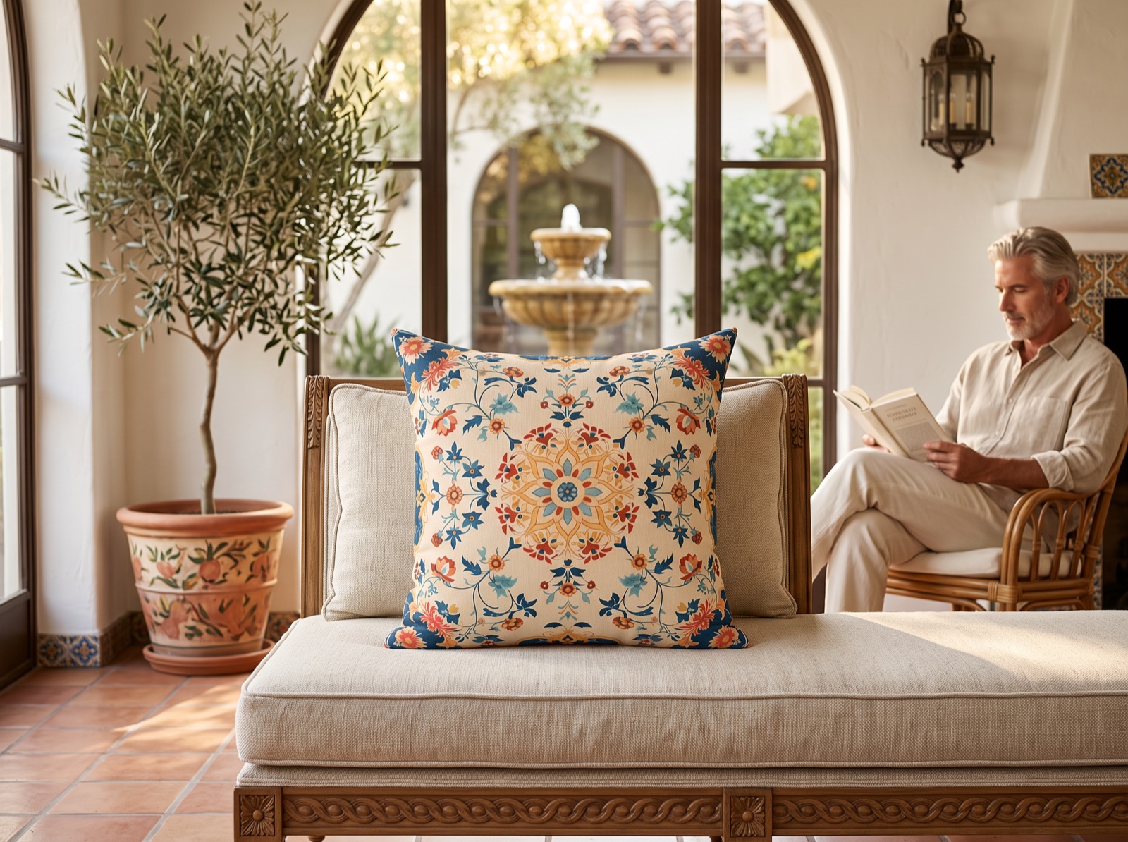 Alhambra Garden Square Throw Pillow - Spun Polyester - Double-Sided Print - Concealed Zipper - Available in 4 sizes.