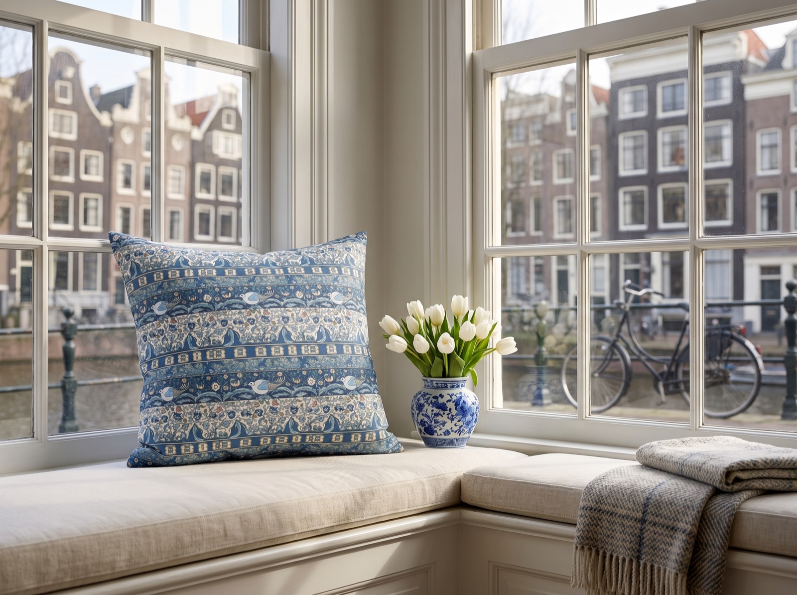Blue Delft Dove Square Throw Pillow - Spun Polyester - Double-Sided Print - Concealed Zipper - Available in 4 sizes.