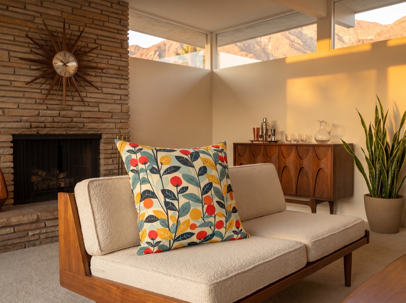 Midcentury Vines Square Throw Pillow — Square Throw Pillow