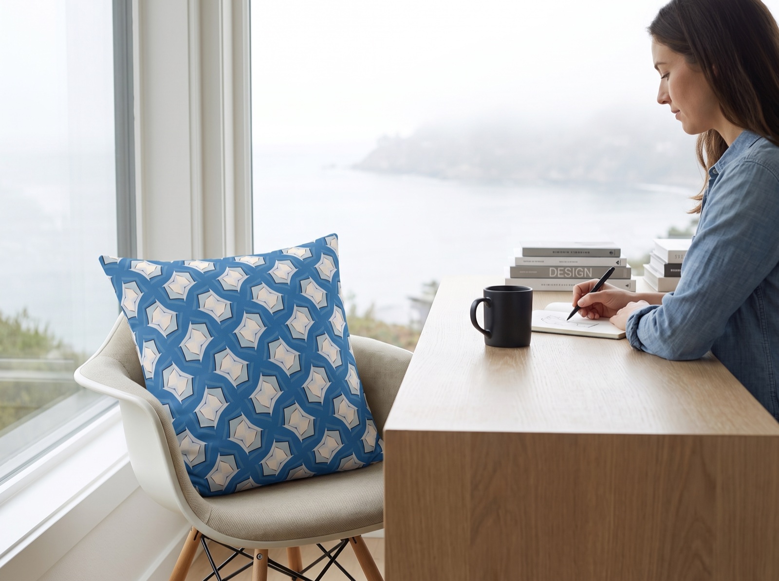 Modern Blue Geometric Tile Square Throw Pillow - Double Sided Print - Concealed Zipper - Available in 4 sizes.