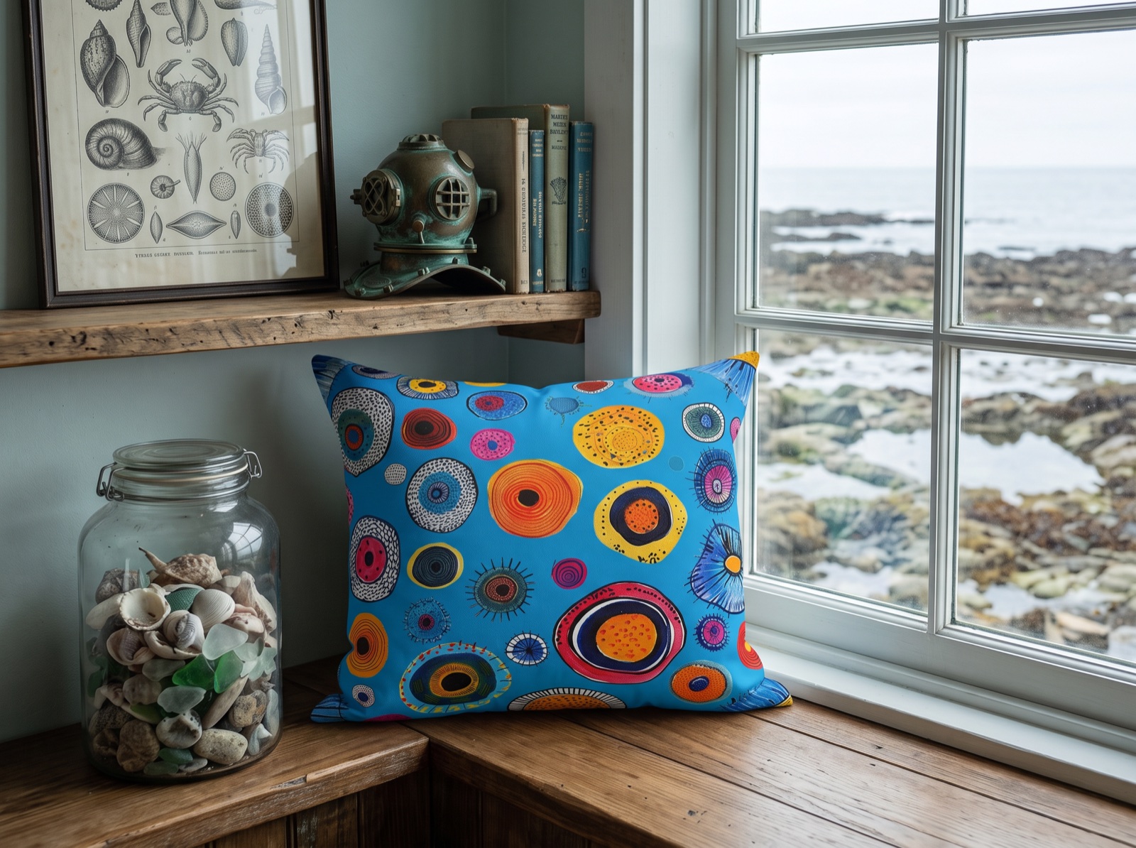 Primordial Sea Life Square Throw Pillow - Spun Polyester - Double Sided Print - Concealed Zipper - Available in 4 sizes.