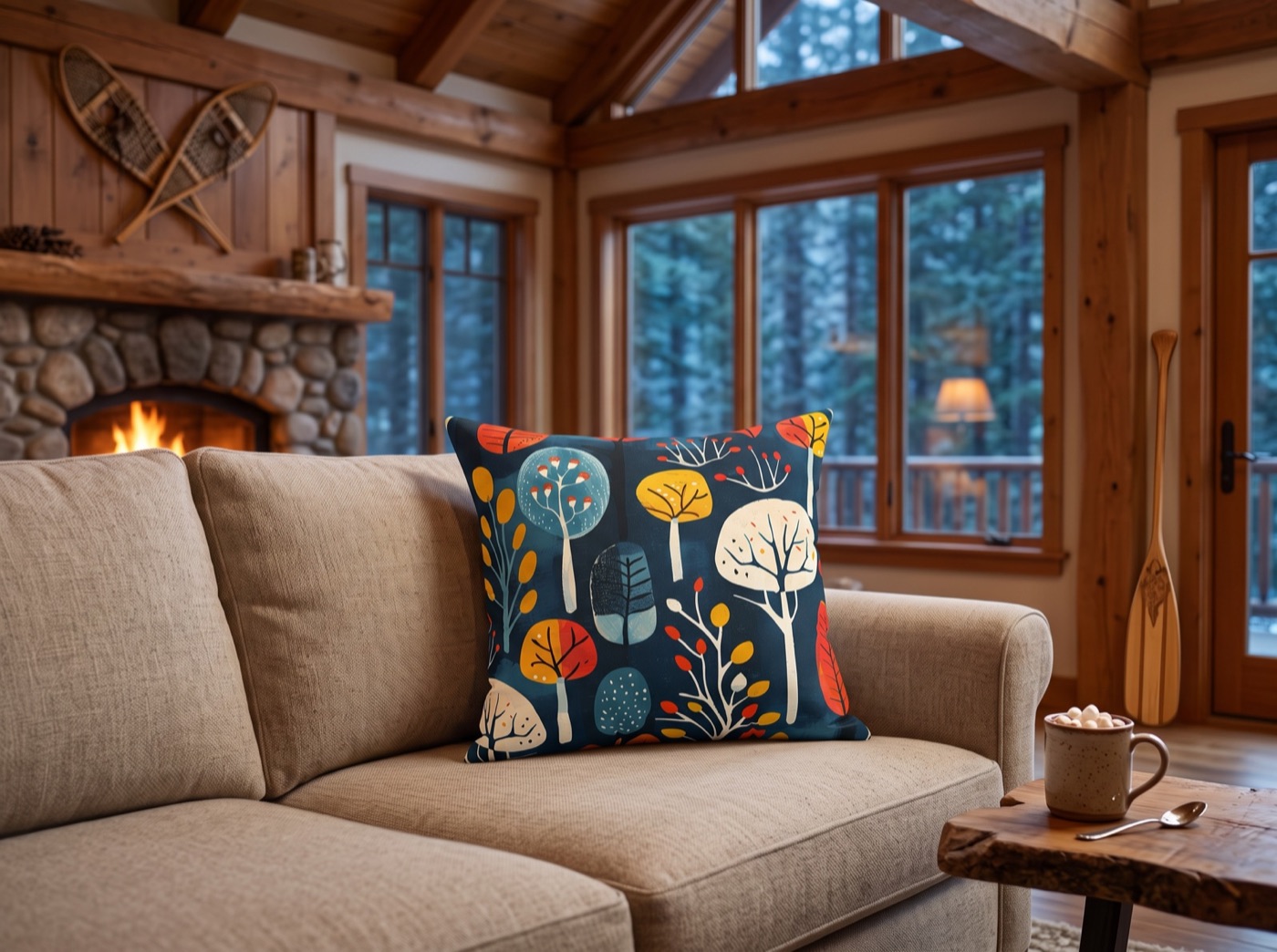 Retro Forest Square Throw Pillow Square Throw Pillow — view 1