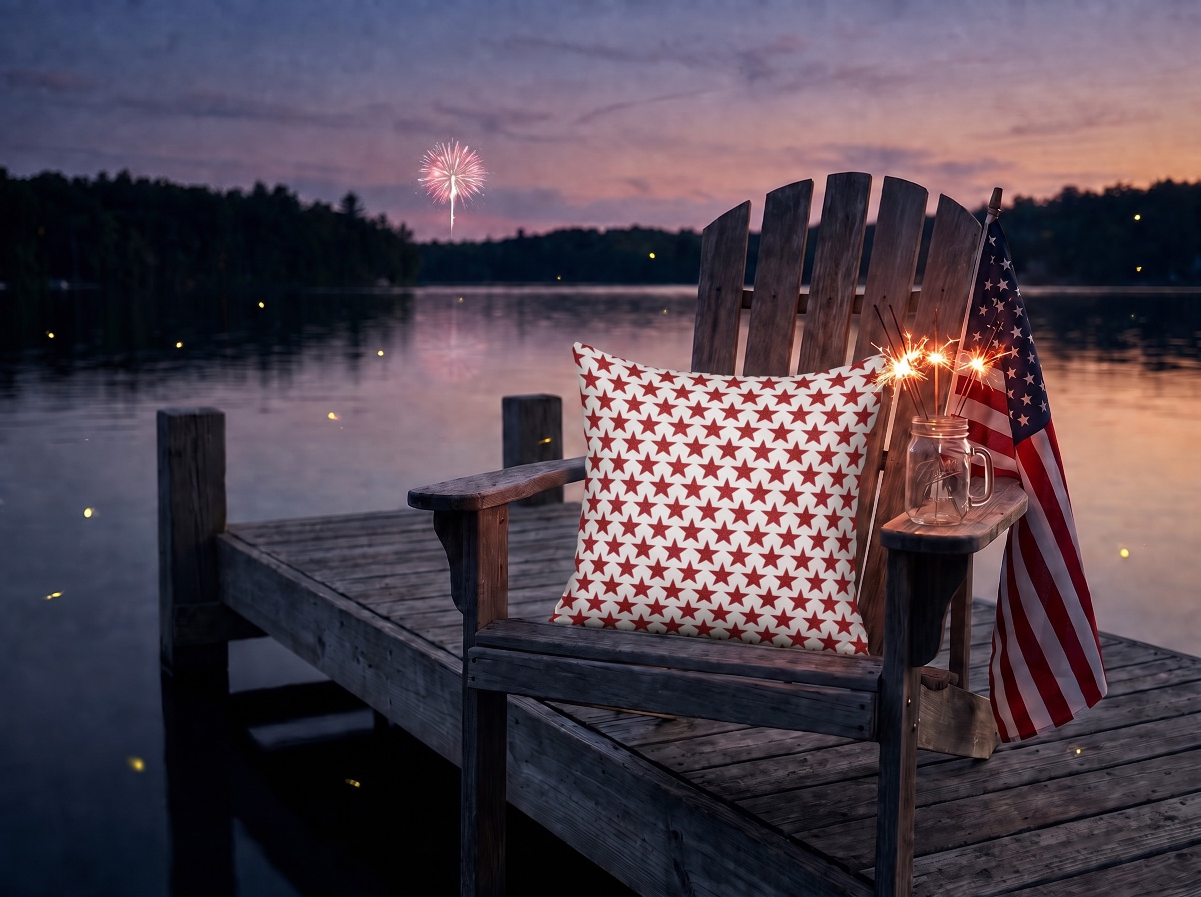 Star-Spangled Sparkle Square Throw Pillow - Spun Polyester - Double-Sided Print - Concealed Zipper - Available in 4 sizes.