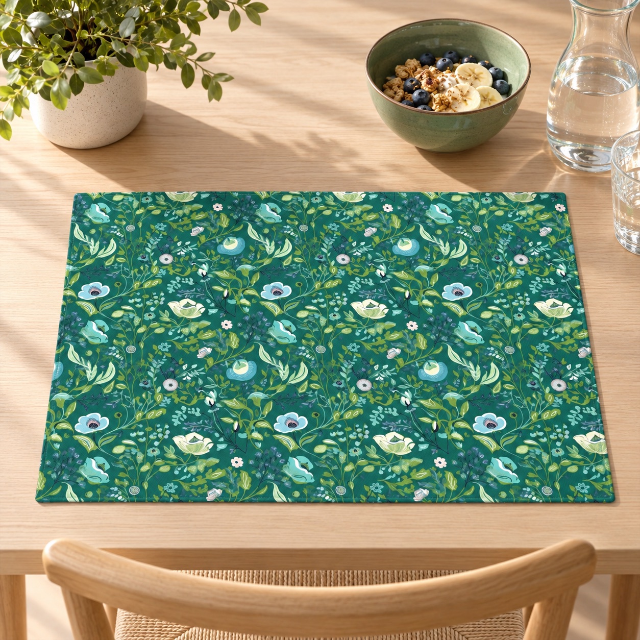 Serene Green Floral Placemat - 18" x 14".