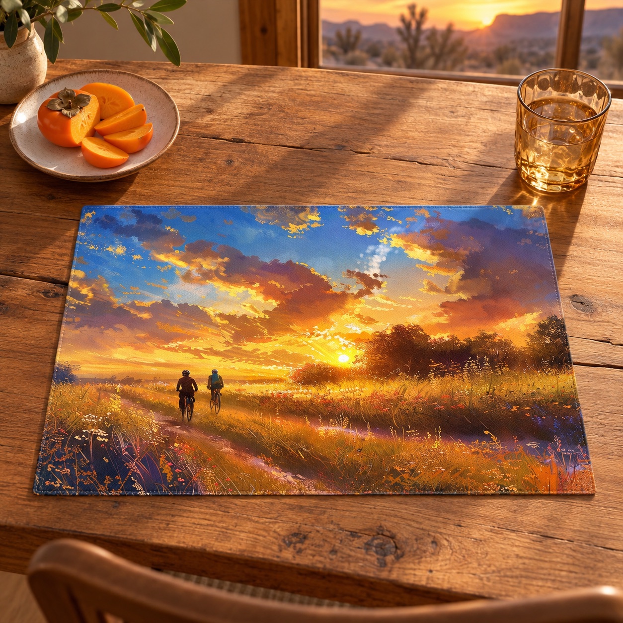 Golden Sunset Ride Placemat - 18" x 14".