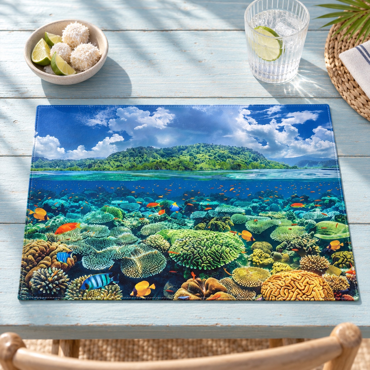 Coral Reef Dreamscape Placemat - Dive into the Beauty of the Coral Reef at Your Table! Cotton Twill - 18" x 14"