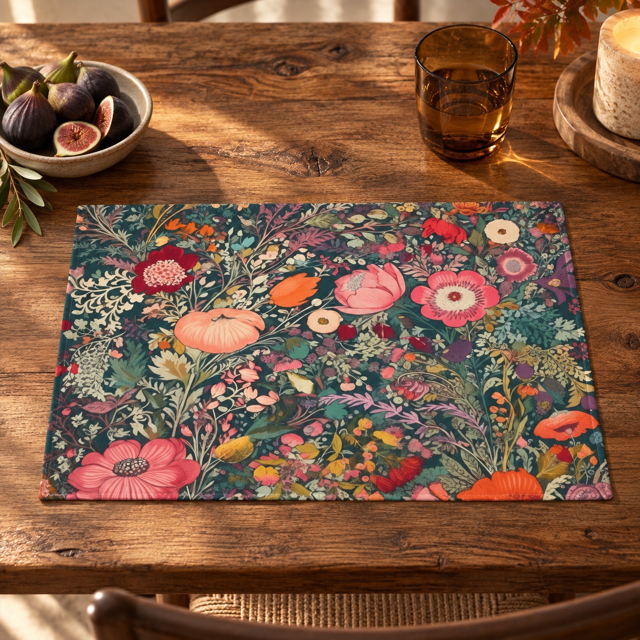 Renaissance Fall Floral Placemat - Bring the Serenity of the Renaissance to Your Table! Cotton Twill - 18" x 14"