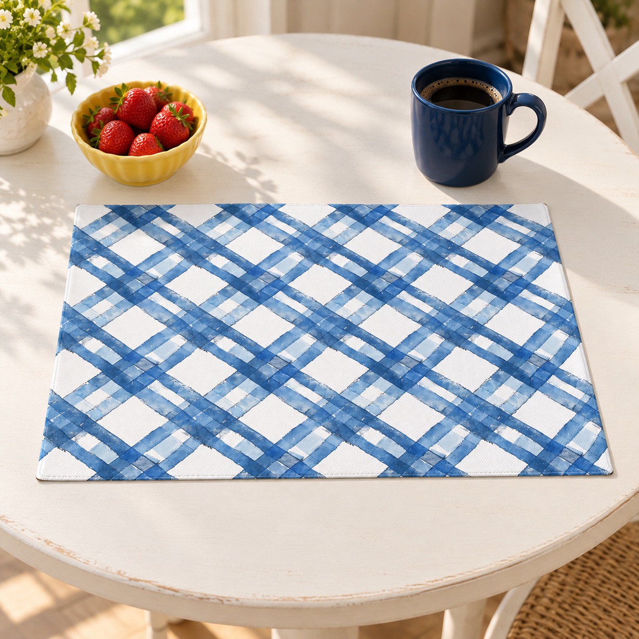 Blue Breeze Gingham Placemat - Classic Charm Meets Modern Elegance! Cotton Twill - 18" x 14"