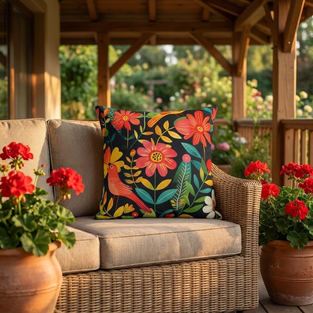 Blooming Bird Wonderland outdoor pillow