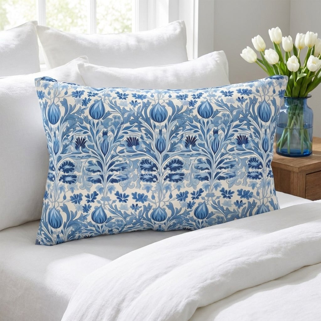 Dutch Blue Tulip lumbar pillow